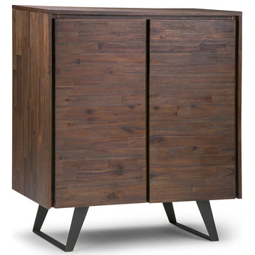 Modern Storage Cabinet, Acacia Wood Frame & 2 Doors, Distressed Charcoal Brown