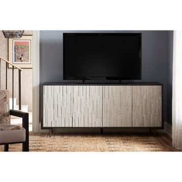 Curated Olso Wood Entertainment Console with Stone Doors in Onyx Brown