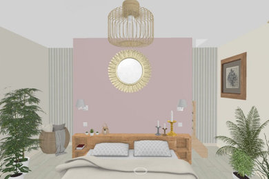 Exemple d'une chambre grise et rose.