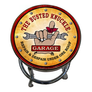 Busted Knuckle Garage Stool, Vintage Logo Finish - Industrial