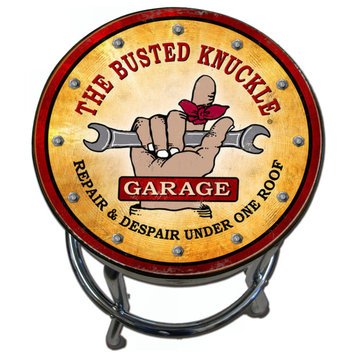 Busted Knuckle Garage Stool, Vintage Logo Finish, Swivel