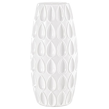 Ceramic Bellied Vase with Debossed Water Drop Pattern Matte White Finish, Large