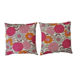 Pair of Pink and Orange Floral Pillows - Products