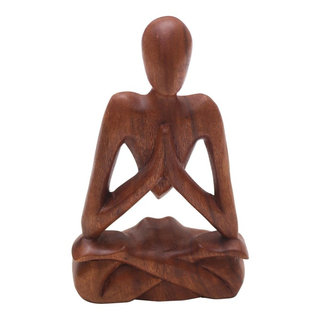 NOVICA Brown Thought And Meditation Wood Sculpture, 7.75 Tall 'Abstract  Rest