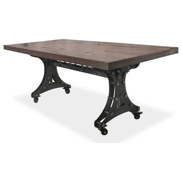 Longeron Industrial Dining Table - Adjustable - Casters - Rustic Mahogany