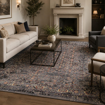Grey & Rust Distressed Vintage Herati Hand-Tufted Rug