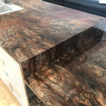 Perfect Job with Seam on Granite Kitchen Countertop Waterfall Legs