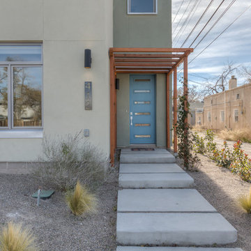 Contemporary with historical touches to fit the neighborhood.