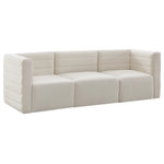 Meridian Furniture - Quincy Velvet Upholstered 3-Piece Modular Sofa, Cream - Show them all that less is more with the minimalist look of this Quincy velvet cloud-like comfort modular sofa. This elegant chair features a simple design that's all about comfort and modern style. The soft cream velvet upholstery is sleek to the touch, and the back of the unit features deep horizontal channel tufting for a look that wows. Because this is a modular seating option, you can pair it easily with other items in the Quincy collection to create a look you love. Latches underneath make it easy to mix and match items from the collection.