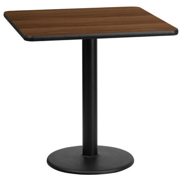 24'' Square Walnut Laminate Table Top With 18'' Round Table Height Base