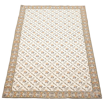 Beige Sage Color French Needlepoint Rug, 5'x8'