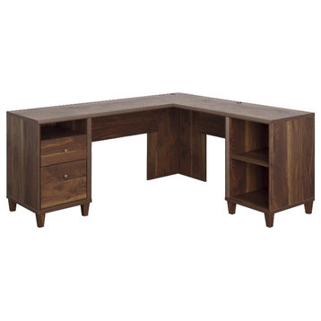 Pemberly Row Contemporary Engineered Wood L-Desk in Grand Walnut Finish