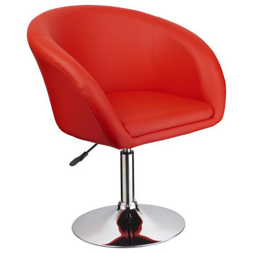 Best Master Furniture Faux Leather Swivel Coffee Chair in Red/Chrome Legs