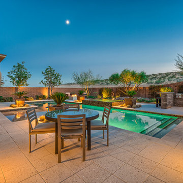Lap Pool with Rim Flow Spa & Fire Pit