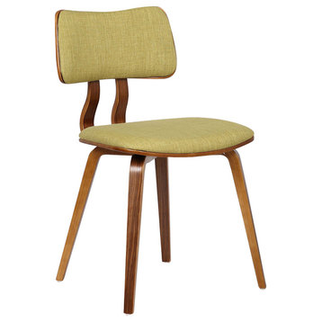 Mick Dining Chair, Walnut Wood and Green Fabric