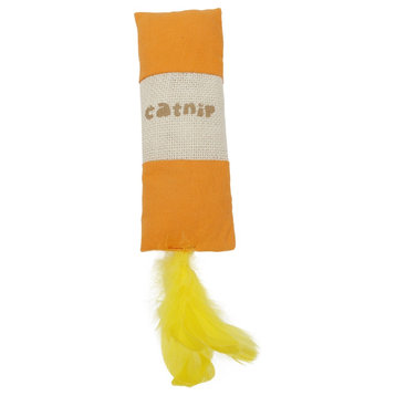 Rectangular Duffle Crinkle Plush Faux Fur Teaser Catnip Kitty Cat Toy, Orange