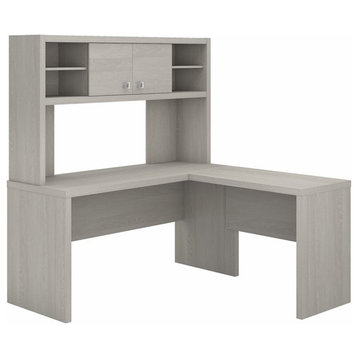 Echo L Shaped Desk with Hutch in Gray Sand - Engineered Wood