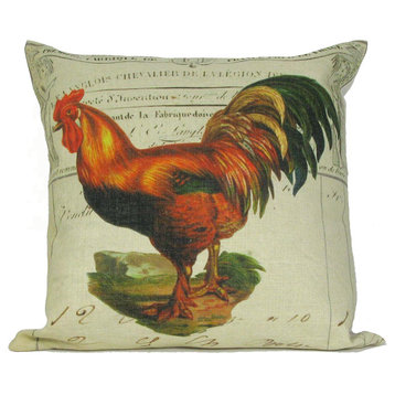 Green Tail Rooster Throw Pillow With Insert, 18"x18"
