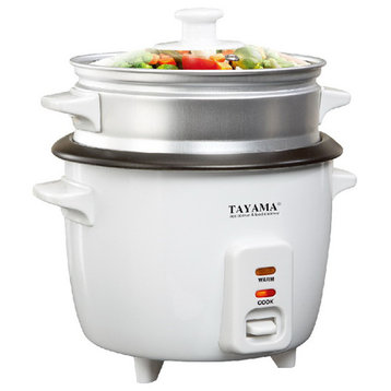Tayama RC-8 Rice Cooker with 8 Cup Steam Tray, White