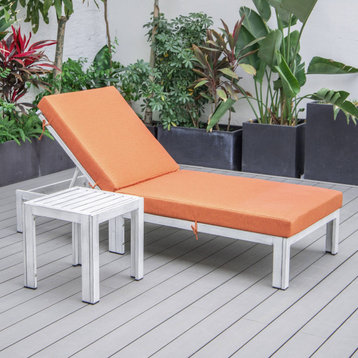LeisureMod Chelsea Weathered Gray Chaise Lounge and Side Table, Orange