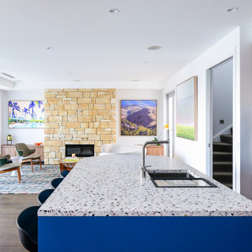 Blue Kitchen with Terrazzo Benchtops