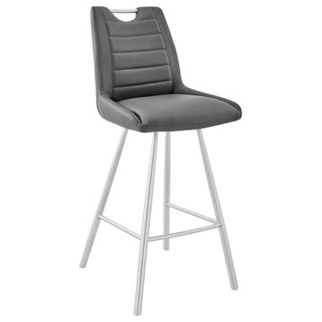 Arizona 30" Charcoal Faux Leather and Stainless Steel Finish Bar Stool