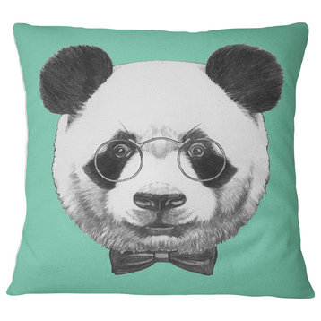 Panda with Glasses and Bow Tie Animal Throw Pillow, 16"x16"