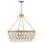 Savoy House - Windham 6-Light Pendant, Warm Brass - The Windham is a glamorous, modern pendant that brings a touch of luxury and elegance to your home. The wide, textured hoop of the frame, downrods, and disc-shaped canopy have a golden and bright, warm brass finish. This circular frame holds three descending tiers of gorgeous clear crystals. The alternating oval and teardrop shapes of the crystals add wonderful texture and sparkle. Six 60W, C-style bulbs within, provide beautiful illumination overall a stunning choice for your glam, contemporary, or transitional decor style. The pendant is 28" wide and 28" high: a perfect fit for your dining area, living room, foyer, great room, bedroom, stairway, kitchen, or family room.