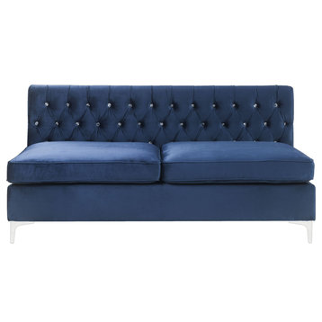Modular Armless Sofa, Blue Velvet