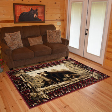 Lodge King Grizzly Gap Rustic Bear Area Rug, 3'11"x5'3"