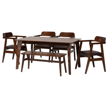 Cleo Espresso Faux Leather and Dark Brown Finished Wood 6-Piece Dining Set