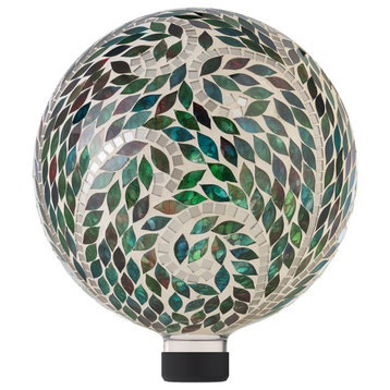 Alpine Multi Color Mosaic Gazing Globe With Leaf Pattern, 11"Tall