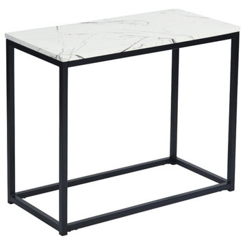 Homycasa 23'' Tall Wood & Metal Frame End Table in White/Black Finish
