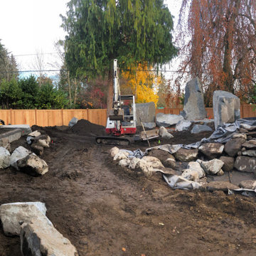 Bocce Ball Court, Pond, Granite Rocks and Dimensonal Flagstone