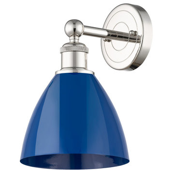 Edison Plymouth Dome 1-Light 8" Sconce, Polished Nickel Finish, Blue Shade