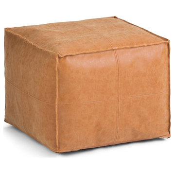 Maklaine Modern / Contemporary Square Pouf in Distressed Brown Faux Leather