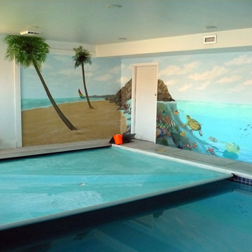 Ocaen themed indoor residential pool painted by ML Murals