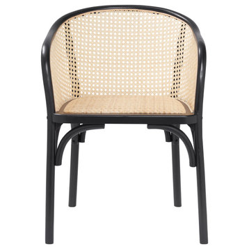Elsy Arm Chair, Black With Natural Rattan Seat Set of 1
