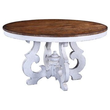 Dining Table Cambridge Round Wood Antique White Sculptural Pedestal