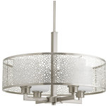 Progress Lighting - Progress Lighting 4-100W Medium Pendant, Brushed Nickel - Four-light pendant that features a concentric circular pattern in a brushed nickel metal shade that surrounds etched parchment glass.