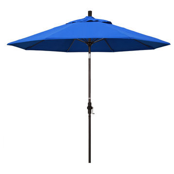 9' Bronze Collar Tilt Lift Fiberglass Rib Aluminum Umbrella, Olefin, Royal Blue