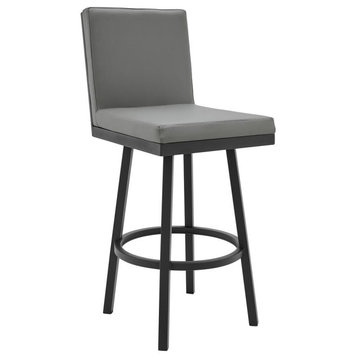 Rochester Swivel Modern Metal and Grey Faux Leather Bar and Counter Stool