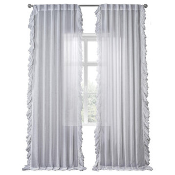 White Orchid Faux Linen Ruffle Sheer Curtain Single Panel, 50W x 108L