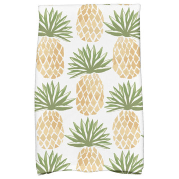 18"x30" Tossed Pineapple, Geometric Print Kitchen Towel, Gold, Sold individually