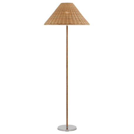 Wimberley Medium Wrapped Floor Lamp in Polished Nickel with Natural Wicker Shade