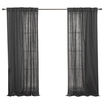 100% Linen Back Tab Curtain Set, Dark Grey, 52" W X 96" L