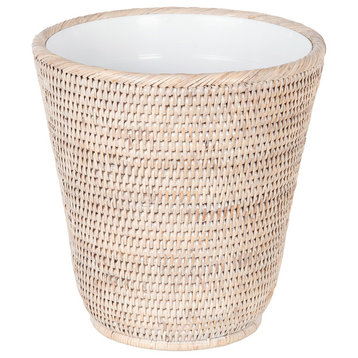 La Jolla Rattan Waste Basket With Plastic Insert, White Wash