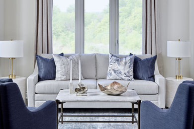 Large trendy formal carpeted living room photo in Toronto with no tv
