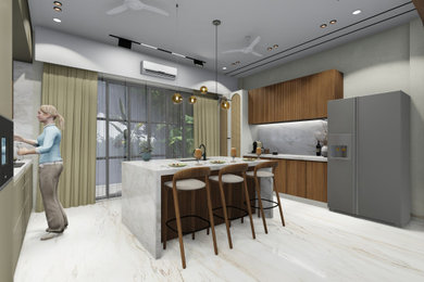Pitampura Garg Residence - Kitchen & Living A