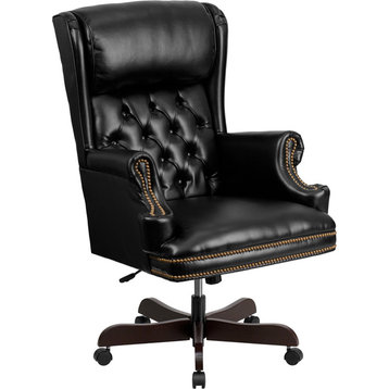 Durable High Back Tufted Leather Executive Ergonomic Office Chair , Black